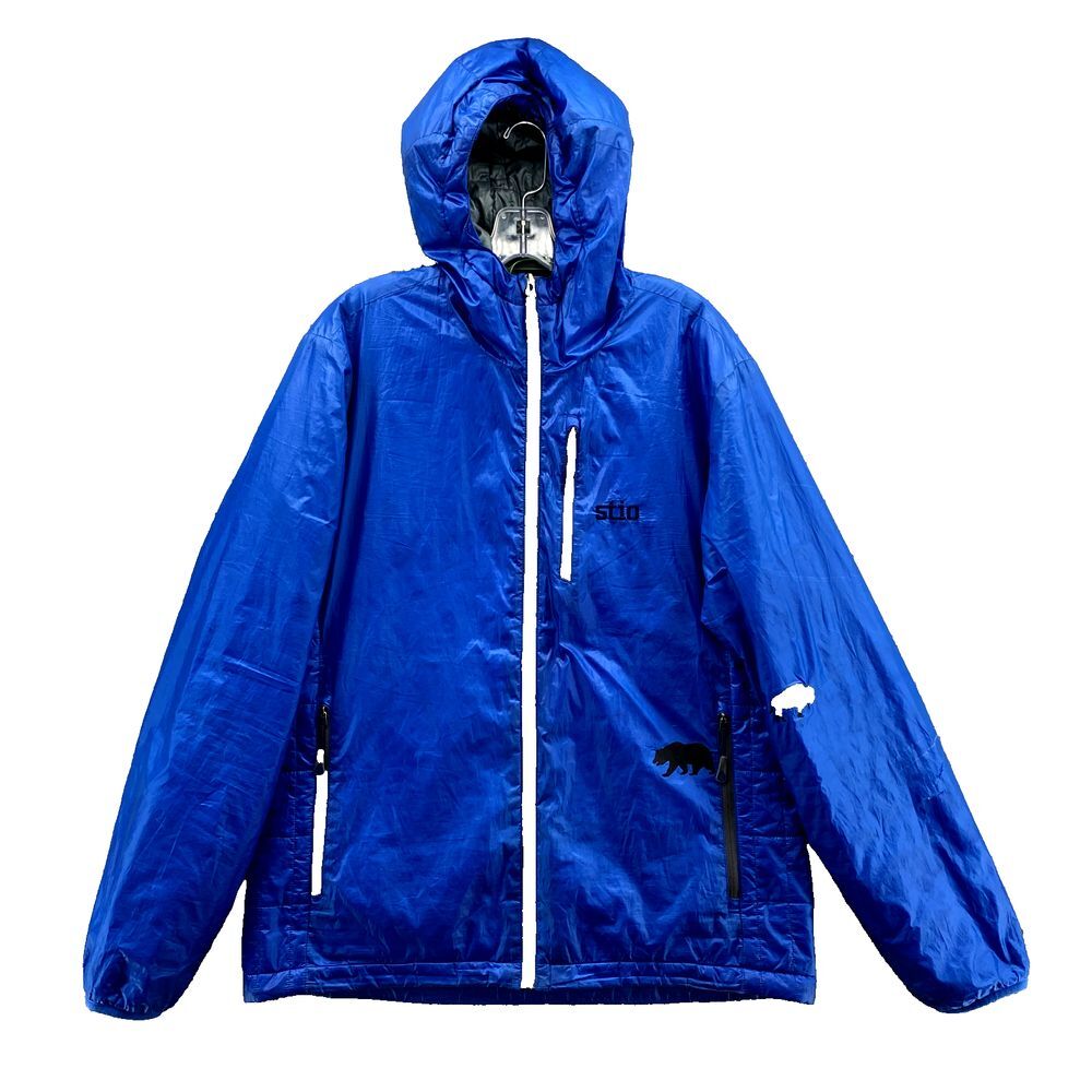 Stio Jacket L Blue Puffer Primaloft Hood Zipped Pockets Windbreaker Outdoor Mens